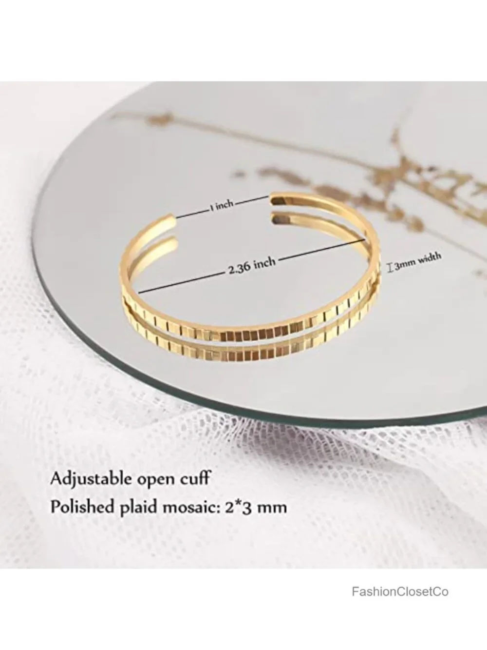 18k Gold Plated Chunky Open Bangle Cuff Bracelet, Adjustable, Trendy Statement